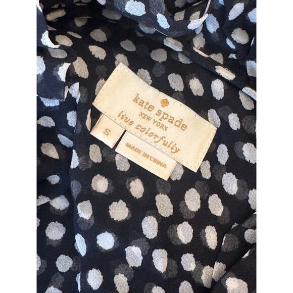 🖤 KATE SPADE Polka Dot Silk Blouse S EUC Black White Ruffle Sleeveless Top - Picture 6 of 7